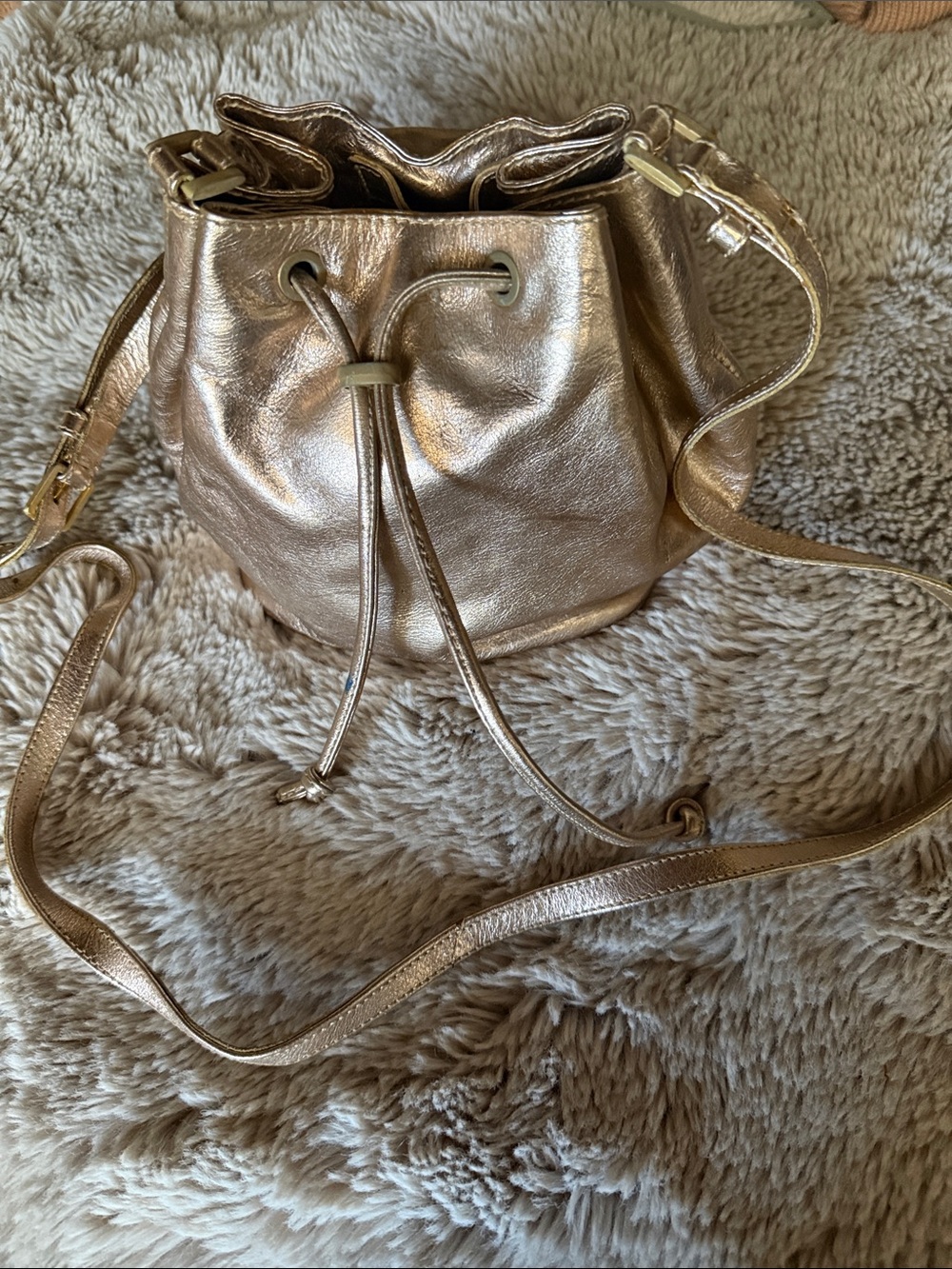 Metallic Gold Drawstring Bucket Bag - Women